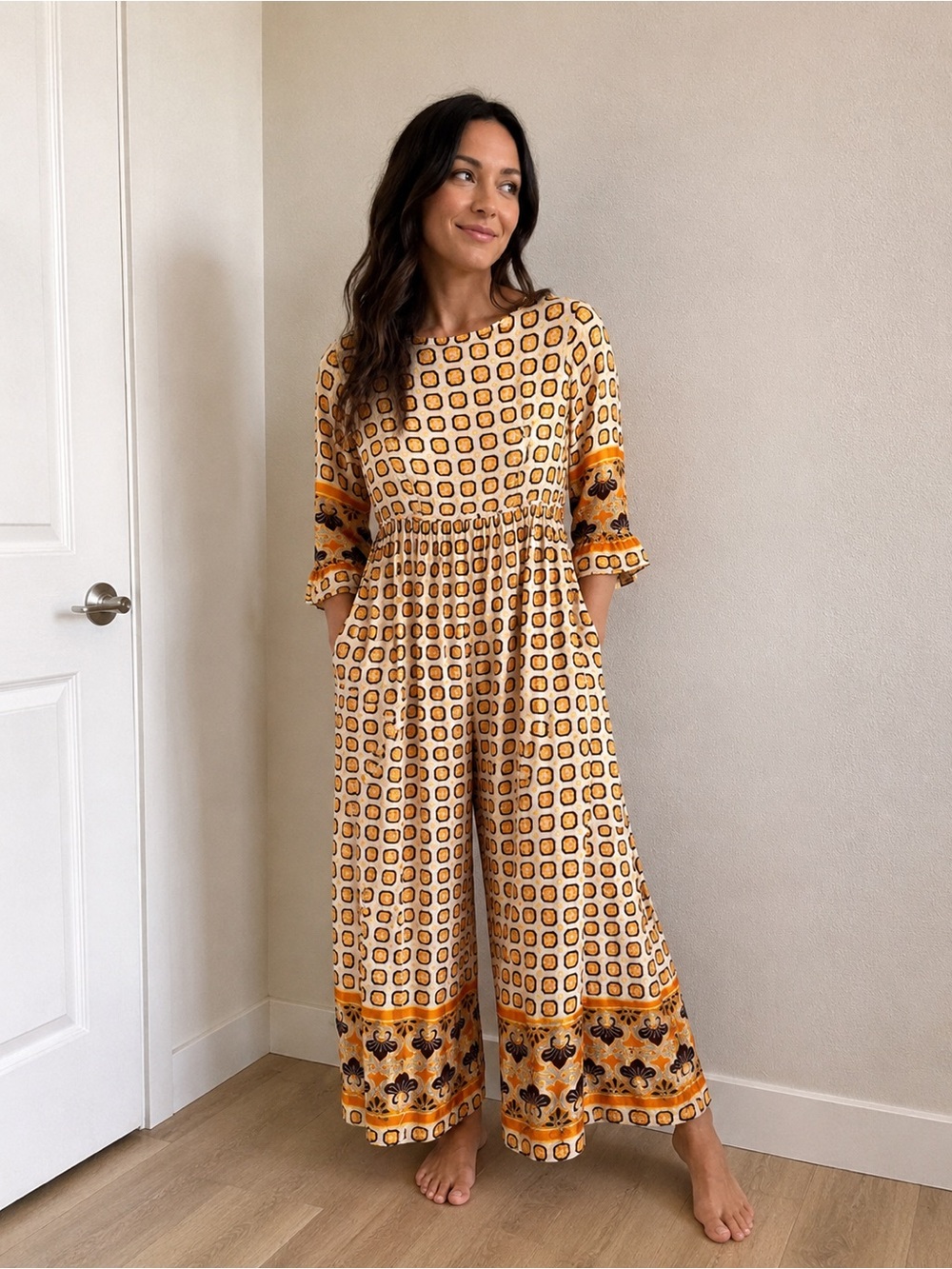 Vintage 70s Sears Floral Mod print Palazzo jumpsuit medium rare wide leg disco
